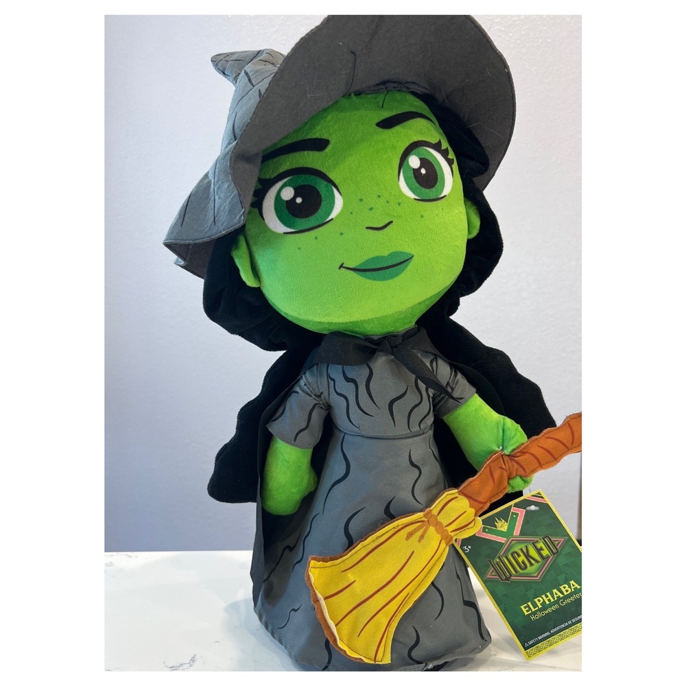 Wicked Elphaba Plush Doll Halloween Greeter Green Witch w/ Broom NWT Collectible